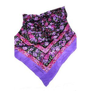 Oscar de la Renta 100% Silk Signature Scarf 30" Square Purple Floral #8